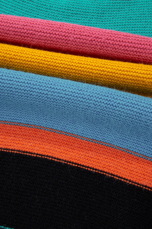 Textured Knit Block Stripe Crew Neck Sweater
