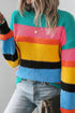 Textured Knit Block Stripe Crew Neck Sweater
