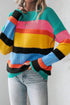 Textured Knit Block Stripe Crew Neck Sweater