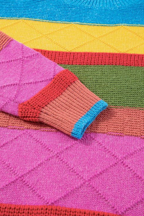 Textured Knit Block Stripe Crew Neck Sweater