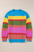Textured Knit Block Stripe Crew Neck Sweater
