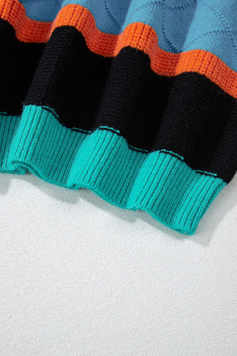 Textured Knit Block Stripe Crew Neck Sweater
