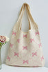 Textured Knit Bowknot Strap Soft Shoulder Bag