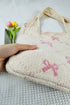 Textured Knit Bowknot Strap Soft Shoulder Bag