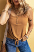 Textured Knit Button Front Knot Hem Sleeveless Tank Top