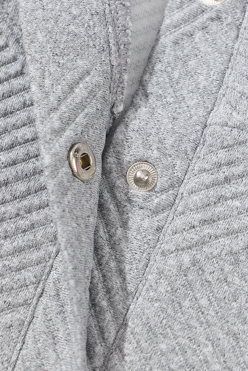 Textured Knit Buttoned Kangaroo Pocket Sweatshirt