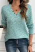 Textured Knit Buttoned V Neck Long Sleeve Top