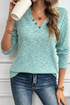 Textured Knit Buttoned V Neck Long Sleeve Top