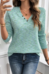Textured Knit Buttoned V Neck Long Sleeve Top