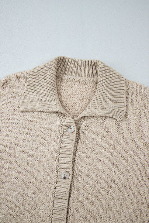 Textured Knit Collared Button Front Cardigan