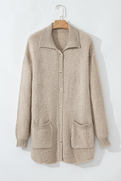 Textured Knit Collared Button Front Cardigan