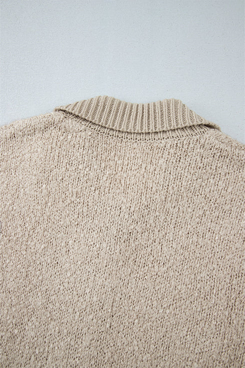 Textured Knit Collared Button Front Cardigan