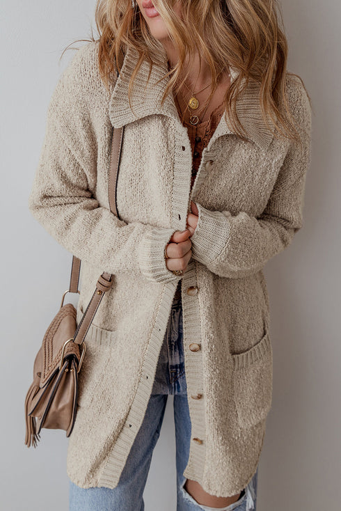 Textured Knit Collared Button Front Cardigan