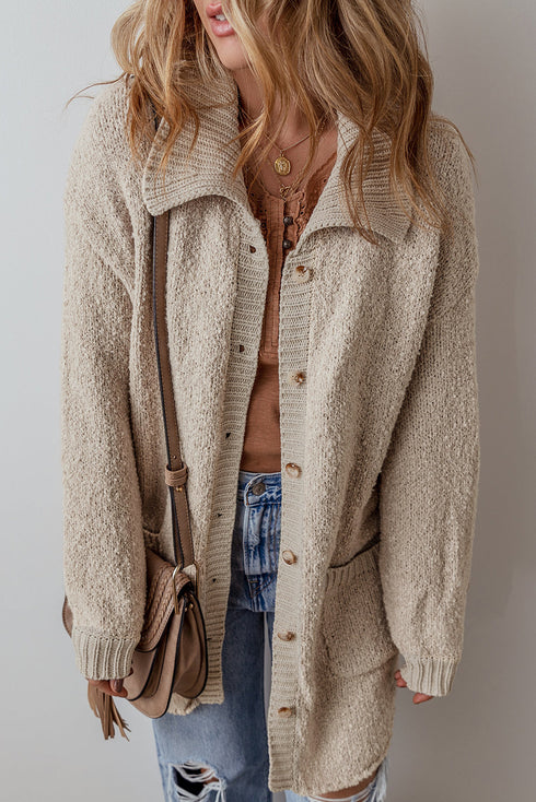 Textured Knit Collared Button Front Cardigan