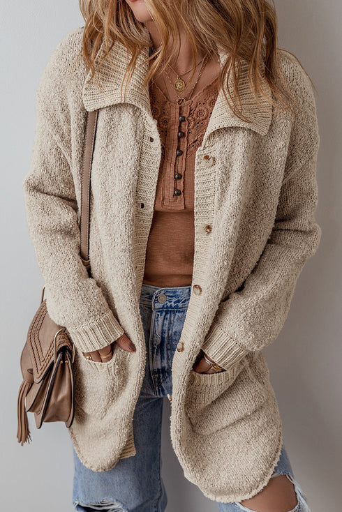 Textured Knit Collared Button Front Cardigan