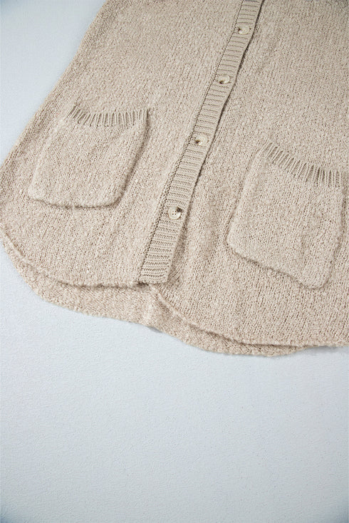 Textured Knit Collared Button Front Cardigan