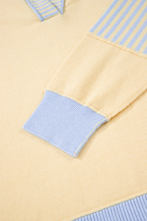 Textured Knit Collared V Neck Polo Sweater