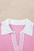 Textured Knit Collared V Neck Polo Sweater