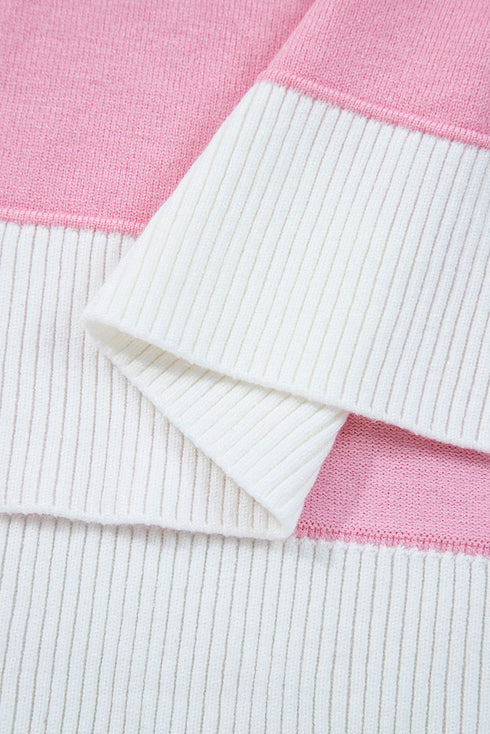 Textured Knit Collared V Neck Polo Sweater