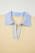 Textured Knit Collared V Neck Polo Sweater