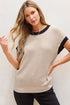Textured Knit Contrast Trim Cap Sleeve Sweater Top