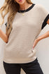 Textured Knit Contrast Trim Cap Sleeve Sweater Top