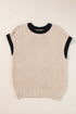 Textured Knit Contrast Trim Cap Sleeve Sweater Top