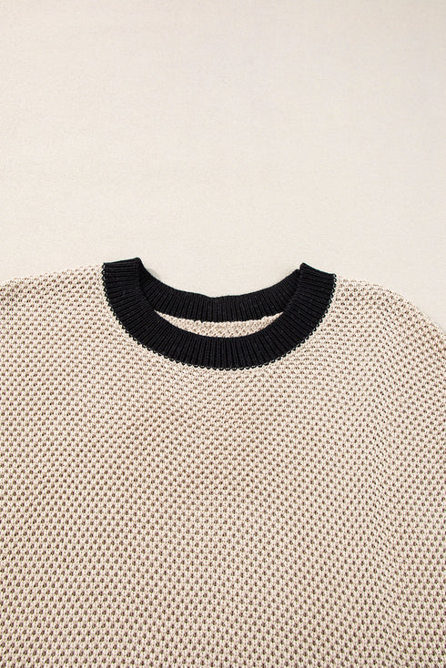 Textured Knit Contrast Trim Cap Sleeve Sweater Top