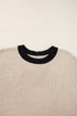 Textured Knit Contrast Trim Cap Sleeve Sweater Top
