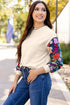 Textured Knit Drop Shoulder Floral Print Sleeve Top