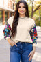 Textured Knit Drop Shoulder Floral Print Sleeve Top