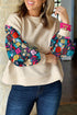 Textured Knit Drop Shoulder Floral Print Sleeve Top