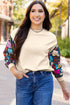 Textured Knit Drop Shoulder Floral Print Sleeve Top