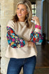 Textured Knit Drop Shoulder Floral Print Sleeve Top