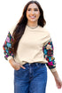 Textured Knit Drop Shoulder Floral Print Sleeve Top