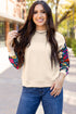 Textured Knit Drop Shoulder Floral Print Sleeve Top