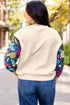 Textured Knit Drop Shoulder Floral Print Sleeve Top