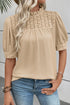 Textured Knit Eyelet Ruffled Short Sleeve Blouse