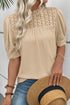 Textured Knit Eyelet Ruffled Short Sleeve Blouse