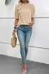 Textured Knit Eyelet Ruffled Short Sleeve Blouse