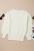 Textured Knit Floral Applique Balloon Sleeve Sweater