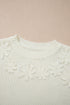 Textured Knit Floral Applique Balloon Sleeve Sweater