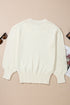 Textured Knit Floral Applique Balloon Sleeve Sweater