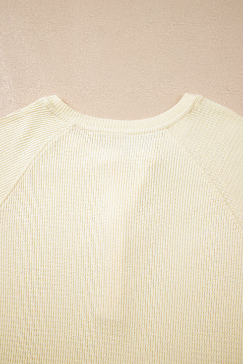 Textured Knit Half Button Relaxed Fit Henley Top