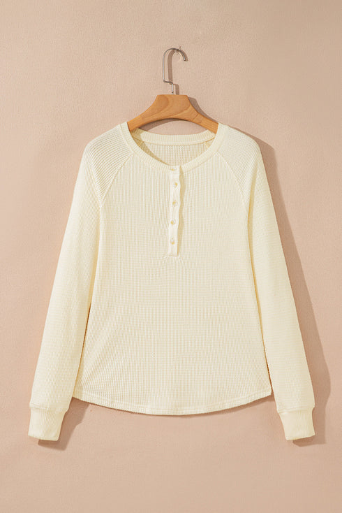 Textured Knit Half Button Relaxed Fit Henley Top