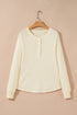 Textured Knit Half Button Relaxed Fit Henley Top