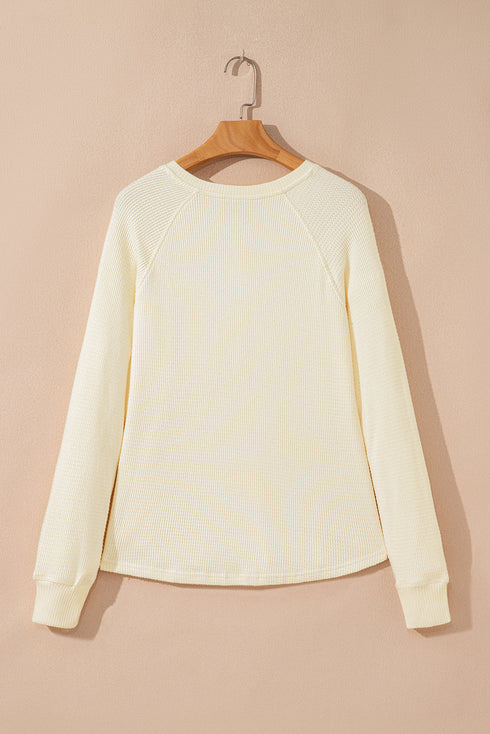 Textured Knit Half Button Relaxed Fit Henley Top