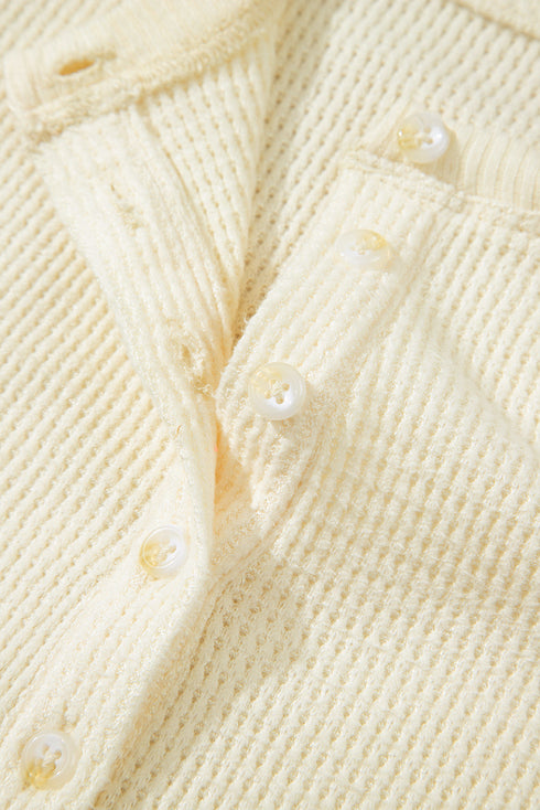Textured Knit Half Button Relaxed Fit Henley Top