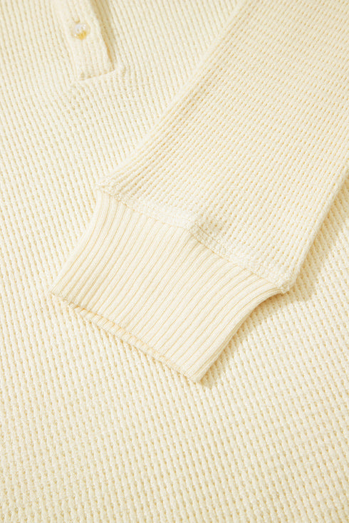 Textured Knit Half Button Relaxed Fit Henley Top