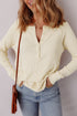 Textured Knit Half Button Relaxed Fit Henley Top